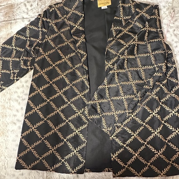 Vintage Painted Pony Cream and Black Geometric Jacket with Open Front Made USA - Picture 4 of 6